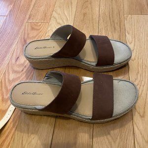 Eddie Bauer | Brown Vegan Leather Slip On Bohemian Espadrille Wedges Women's 10